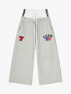 Vintage Paratrooper Layered Look Sweatpants - Light Gray