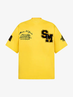 Retro Motorcycle Style Heavy Patch Embroidered T-shirt - Amarillo