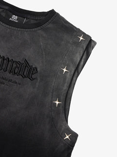 Jersey Knit Gradient Embroidered Stars Tank Top - Negro
