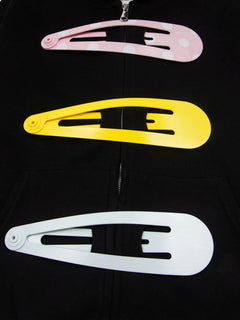 Detachable Hair Clip Decoration Zip Up Hoodie - Negro