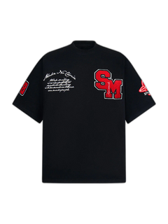 Retro Motorcycle Style Heavy Patch Embroidered T-shirt - Negro