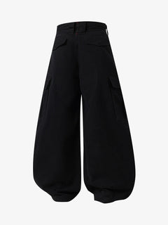 Curved-Hem Baggy Cargo Pants - Negro