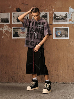 Ink Splash Letter Print T-shirt - Morado