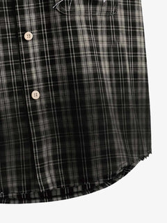 Vintage Punk Distressed Plaid Sleeveless Shirt - Dark Brown