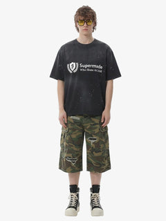 Retro Ripped Camouflage Cropped Shorts - Classic Camouflage