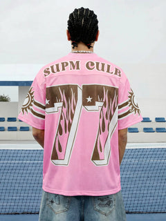 Pink Flame Print Jersey T-shirt - Rosa