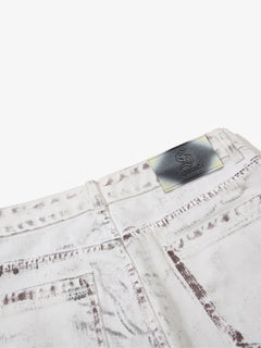 Cyber-Grunge Distressed Tinted Curved Jeans - White Gray