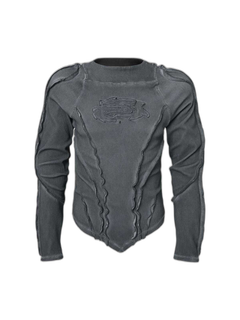 Vintage Washed Sculpted Seam Ribbed Long Sleeve T-Shirt - Gris oscuro