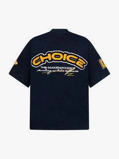 Retro Motorcycle Style Heavy Patch Embroidered T-shirt - Azul marino