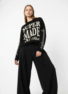 Retro Letter Print Waffle Simplicity Long-Sleeved T-Shirt - Negro