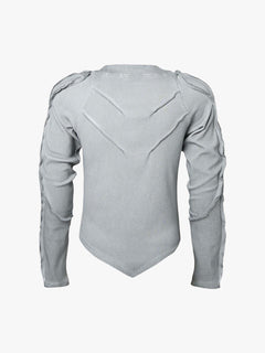 Vintage Washed Sculpted Seam Ribbed Long Sleeve T-Shirt - Light Grey