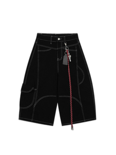Denim Welt-Embellished Cargo Jorts - Negro - MAIN