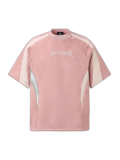 Suede Panel Embroidered Logo Short Sleeve T-Shirt - Rosa