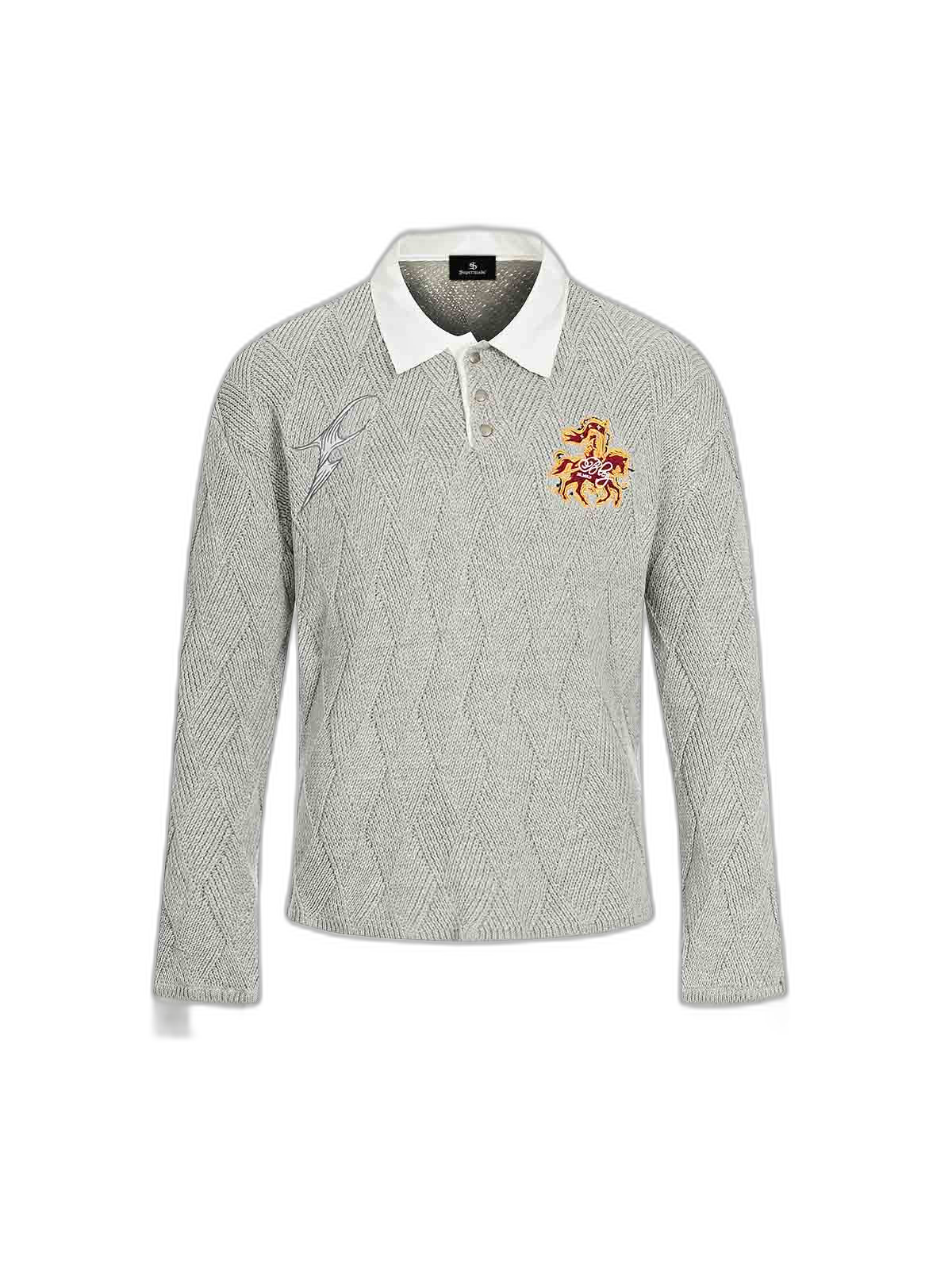 Retro Contrast Collar Embroidery Knit Sweater