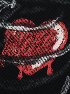 Skeleton & Melted Heart Graphic Waffle Knit T-Shirt - Negro