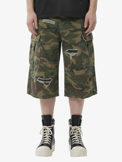 Retro Ripped Camouflage Cropped Shorts - Classic Camouflage