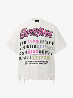 Retro Letter Graphic T-Shirtc - Blanco