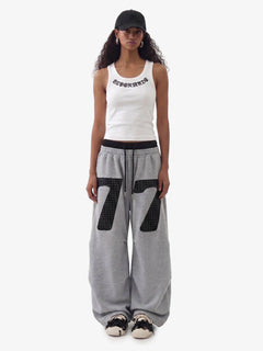 Double-Waisted Ruched Sweatpants - Flower Ash
