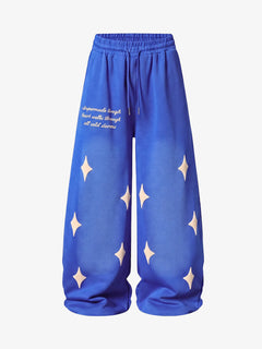 Spray Paint Star Print Distressed Sweatpants - Royal Blue