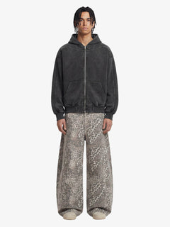Street Leopard Camouflage Pleated Barrel Jeans - Leopardo