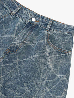 Retro Crackle-Washed Barrel Jeans - Azul