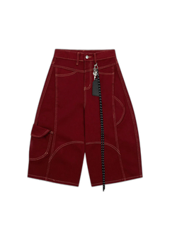 Denim Welt-Embellished Cargo Jorts - Rojo - MAIN