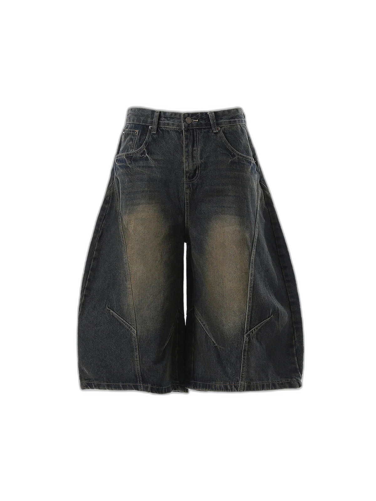 Curved Silhouette 3D Paneled Denim Shorts