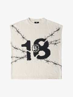 Waffle Thorn Print Sleeveless T-Shirt - Off-White