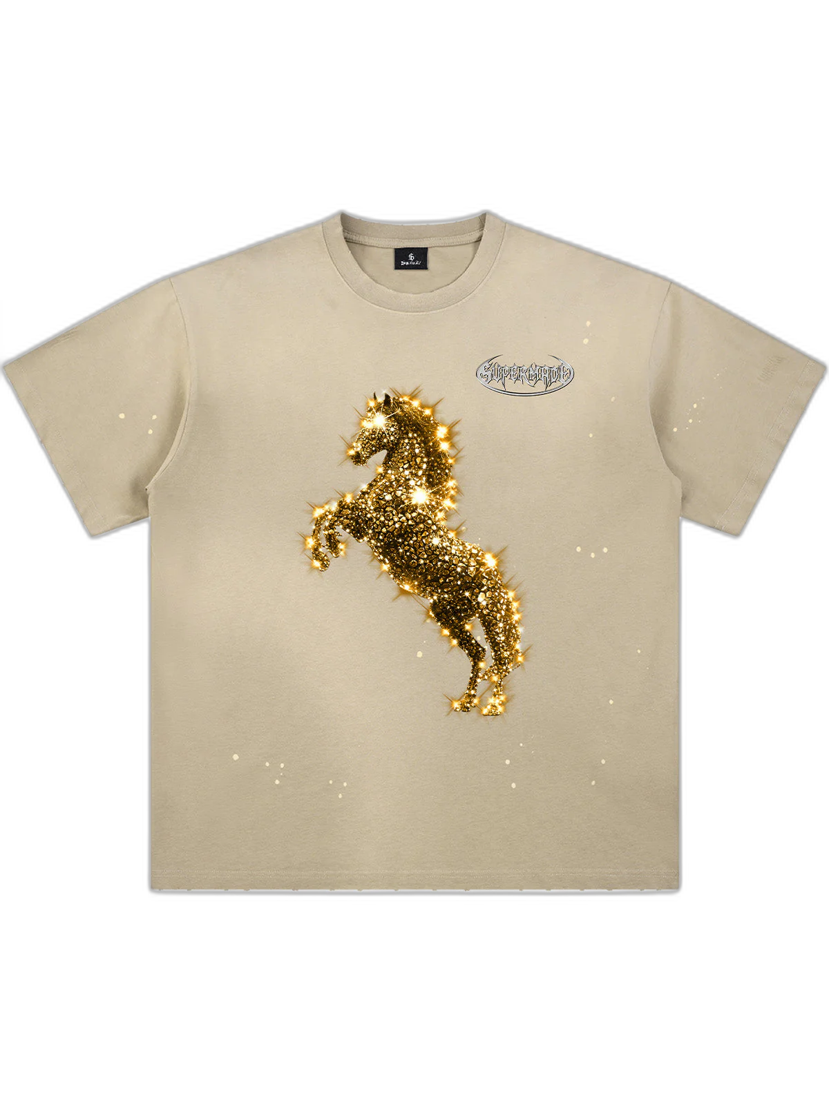Vintage Wash Glitter Horse Pattern Splash Ink T-Shirt