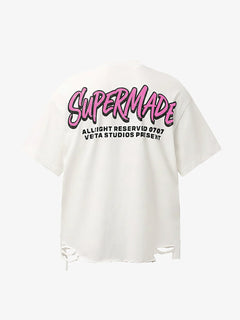 Retro Letter Graphic T-Shirtc - Blanco