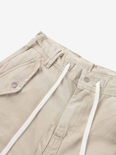 Curved-Hem Baggy Cargo Pants - Khaki