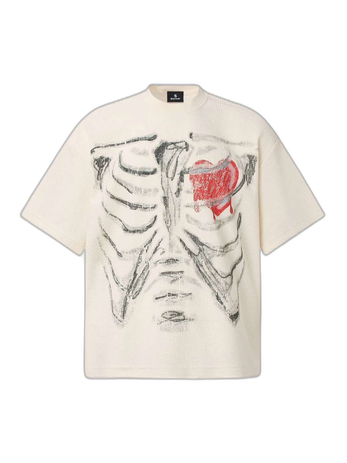 Skeleton & Melted Heart Graphic Waffle Knit T-Shirt