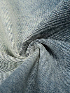 Washed Metal Hook Front Design Barrel Jeans - Azul