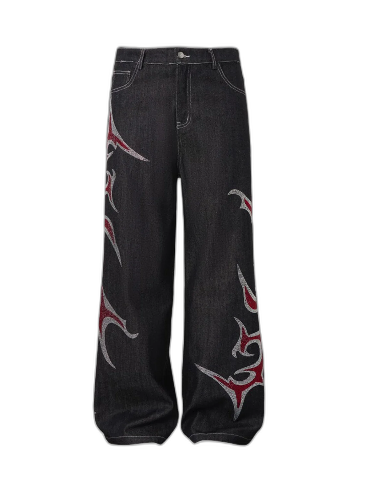 Tribal Rhinestone Graphic Wide Leg Jeans