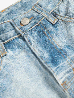 Vintage Washed Rhinestone Wide Leg Denim Jeans - Azul
