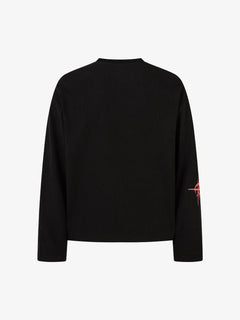 Letter Print Waffle Cross Long-Sleeved T-Shirt - Negro
