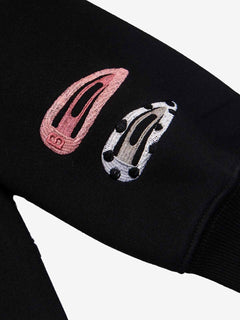 Detachable Hair Clip Decoration Zip Up Hoodie - Negro