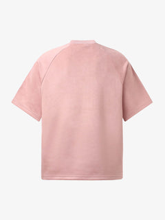 Suede Panel Embroidered Logo Short Sleeve T-Shirt - Rosa