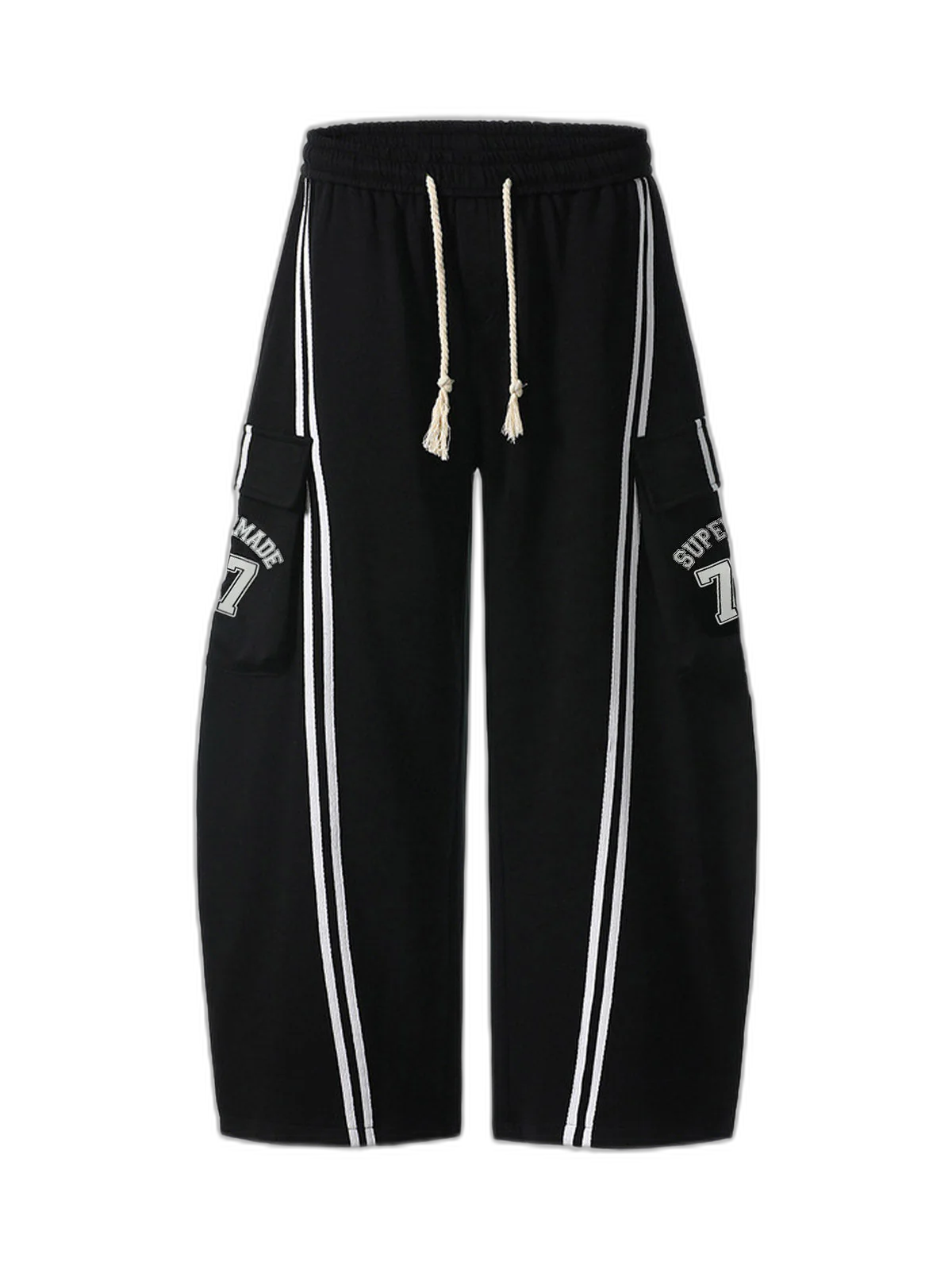 Cotton Web Stitching Letter Print Drawstring Barrel Pants