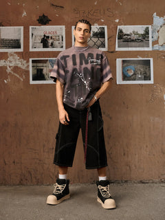 Ink Splash Letter Print T-shirt - Morado
