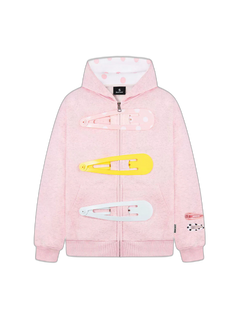 Detachable Hair Clip Decoration Zip Up Hoodie - Rose Hermosa