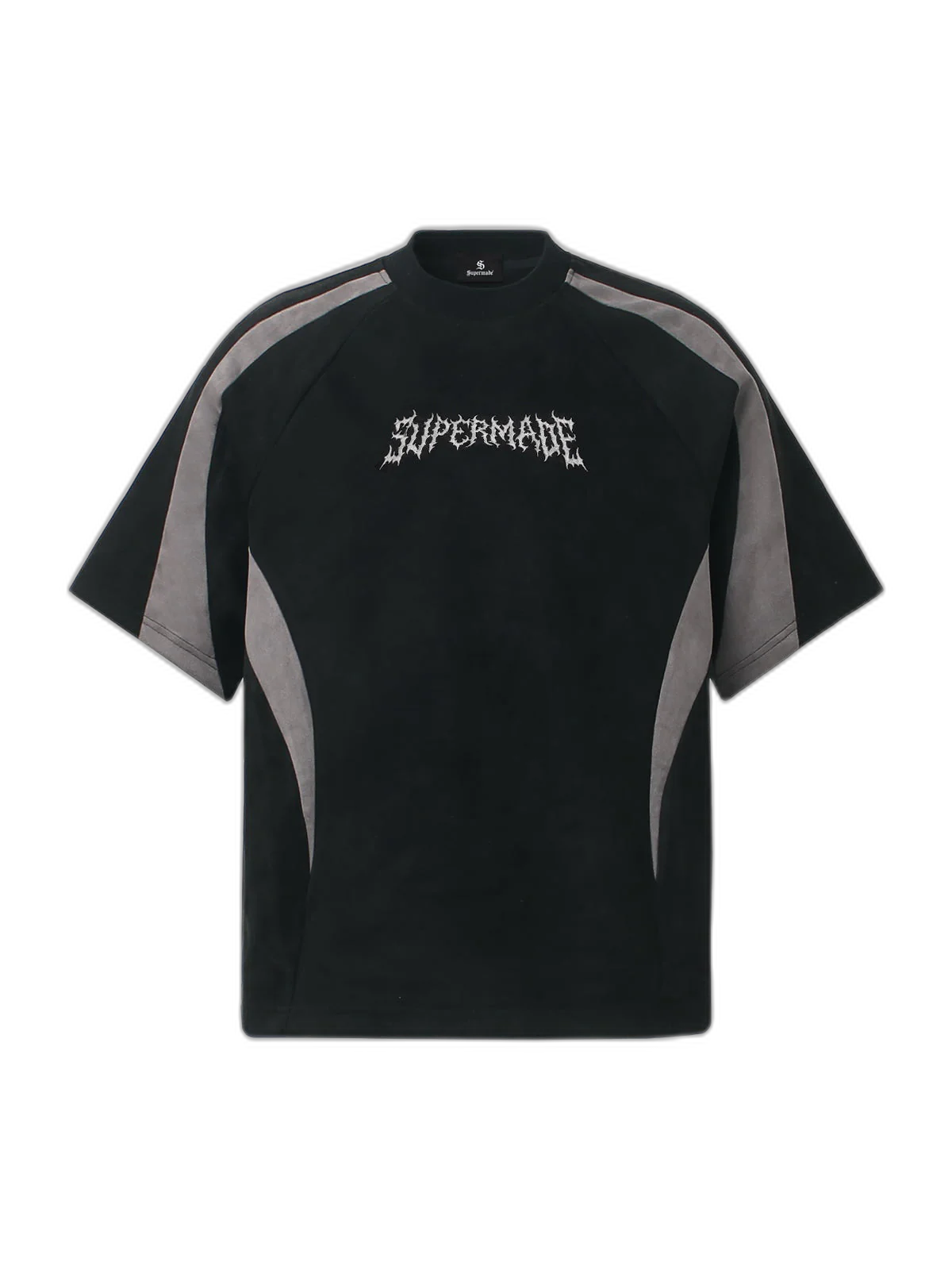 Suede Panel Embroidered Logo Short Sleeve T-Shirt