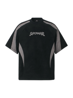 Suede Panel Embroidered Logo Short Sleeve T-Shirt - Negro