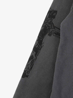 Waffle-Knit Distressed Gradient Print Long T-Shirt - Gris oscuro