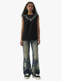 Suede Thorn Embroidered Vest - Negro