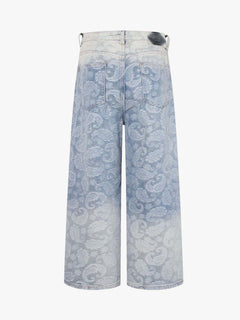 Floral Jacquard Denim Jeans - Blue And White