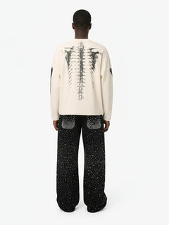 Skeleton Graphic Waffle Sweatshirt - Albaricoque