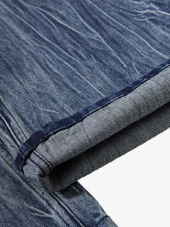Vintage Washed Distressed Flared Denim Jeans - Azul