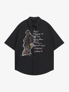 Oversized Graphic Cartoon Letter Print Short-Sleeve Shirt - Negro