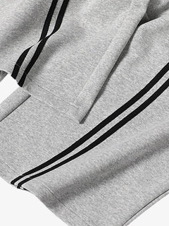 Cotton Web Stitching Letter Print Drawstring Barrel Pants - Light Gray